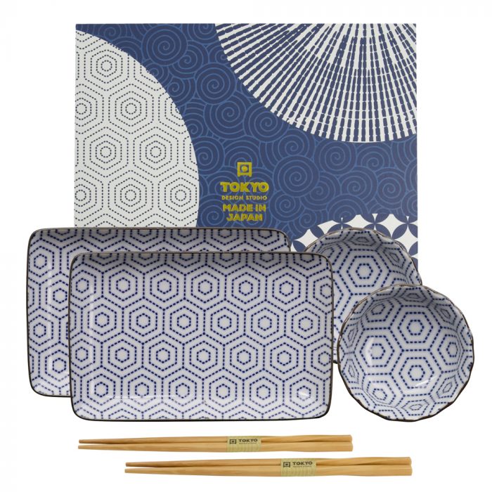 Tokyo Design Studio – Kotobuki – Sushi Bordenset met Eetstokjes – Set van 6 Stuks – 20 x 13.2cm & 9.3 x 3.2cm