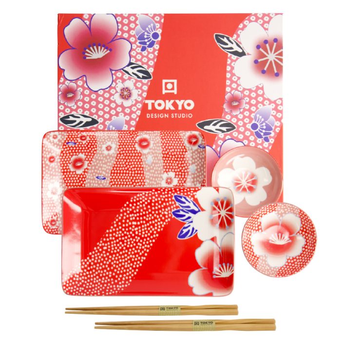 Tokyo Design Studio - Kawaii - Flower - Rood - Sushi Set - 6-delig - 2 Persoons